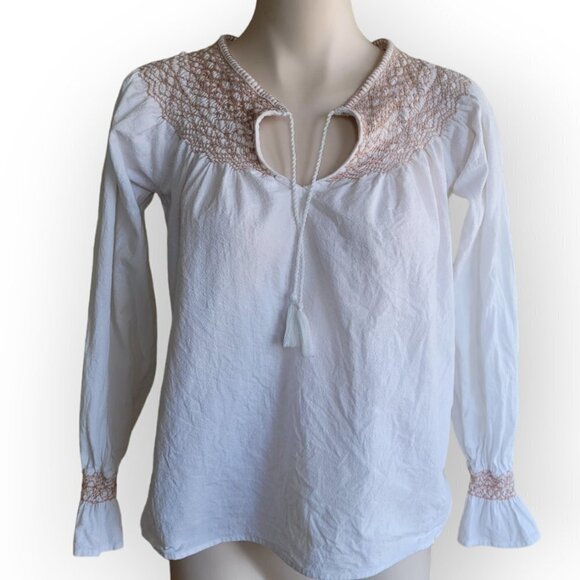 Faherty Laura Embroidered Top Whisper White Cotton XS Phoebe Buffay Boho Hippie - Picture 3 of 16